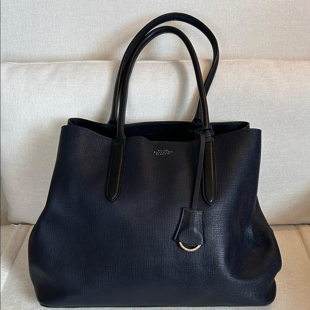 🔥 Smythson Panama cross-grain leather business shoulder bag - navy - Picture 2 of 12